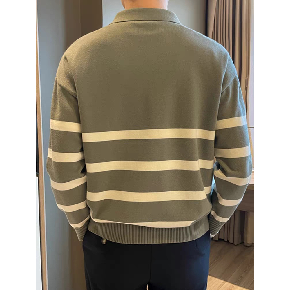 DICHUANGZHE Áo sweater Cổ polo Tay Dài Kẻ Sọc Thời Trang Thu Đông Cho Nam