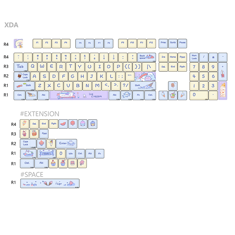 Nắp Đậy Phím Hình Cây Kem Đáng Yêu pbt Nhuộm Màu xda profile keycaps Có Thể Tương Thích Với Công Tắc mx