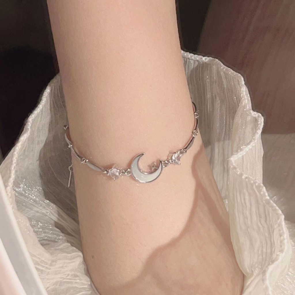 Thời Trang Vòng Tay Hình Mặt Trăng Gợn Sóng Màu Bạc Phong Cách Hàn Quốc Dành Cho Nữ