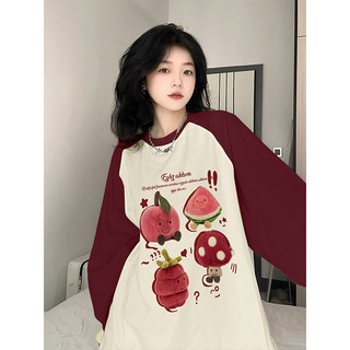 Raglan Áo Thun áo tee cotton Nữ Tay Dài Hở Vai Màu Sắc Tương Phản Phong Cách retro