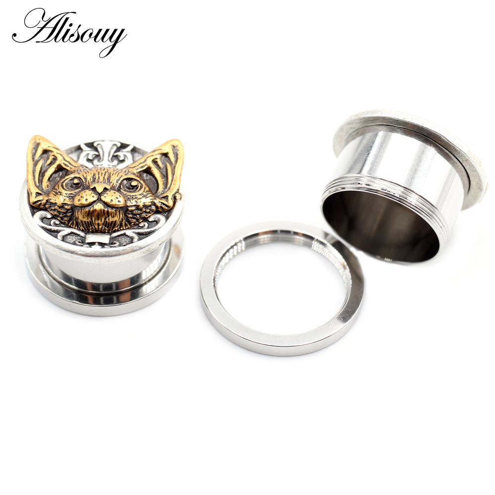 Alisouy Set 2 Khuyên Nong Tai Hình Đầu Lâu / Mặt Trời / Mèo Bằng Thép Không Gỉ