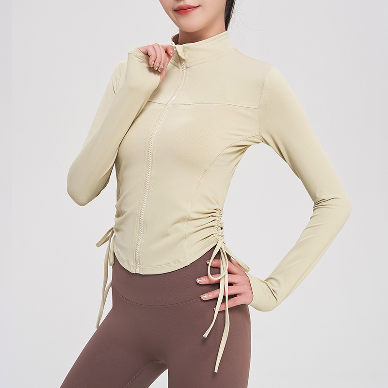Fit.her Áo Khoác Dây Rút Dài Cổ Đứng Tập yoga Thể Dục Chạy Bộ Ngoài Trời Cho Nữ