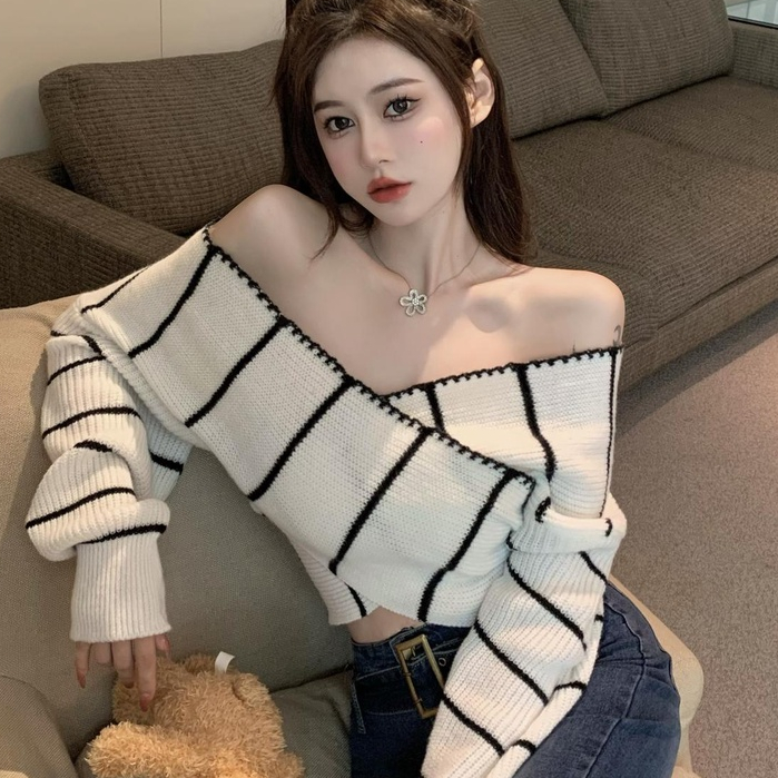 Áo Dệt Kim Trễ Vai Thời Trang Dành Cho Nữ áo len croptop tay dài áo trễ vai len