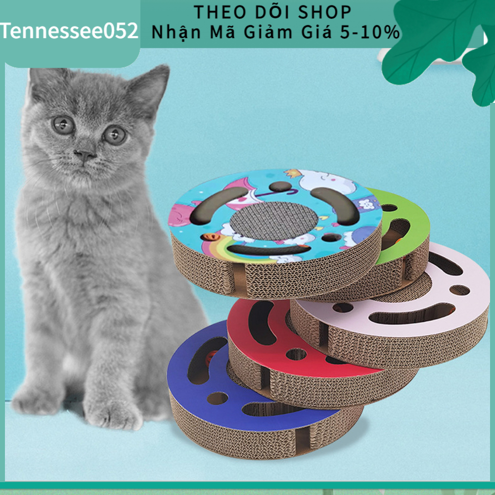 Bàn Cào Móng cho mèo 3 trong 1 hình tròn có bóng chuông Đồ chơi tương tác cho mèo【Tennessee052】