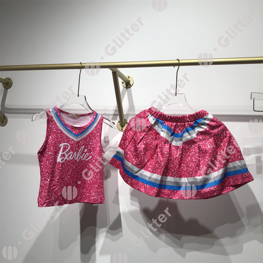 Phim barbie dress cho trẻ em cô gái barbie màu hồng tím cổ vũ trang phục khiêu vũ không tay váy trên cùng 2 cái bộ