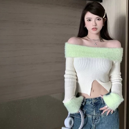 Áo Len Dài Tay Thiết Kế Mới Thời Trang Dành Cho Mùa Thu Đông áo trễ vai len