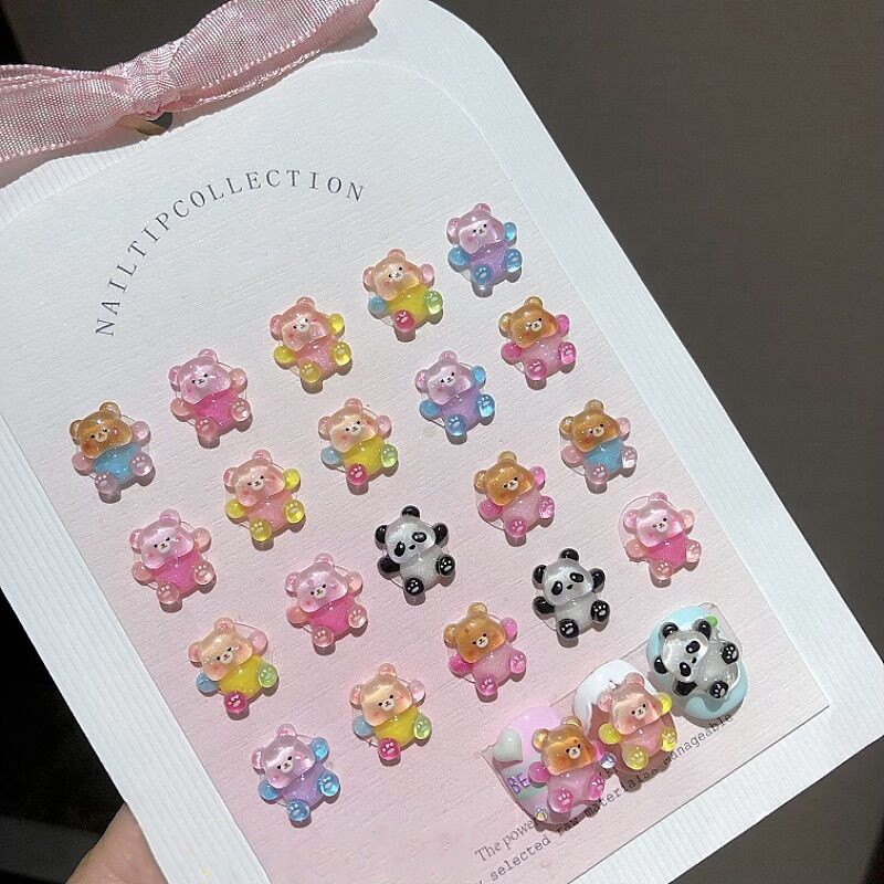 50 Phụ kiện trang trí móng tay nghệ thuật ROU BAO hình gấu trúc dễ thương DIY