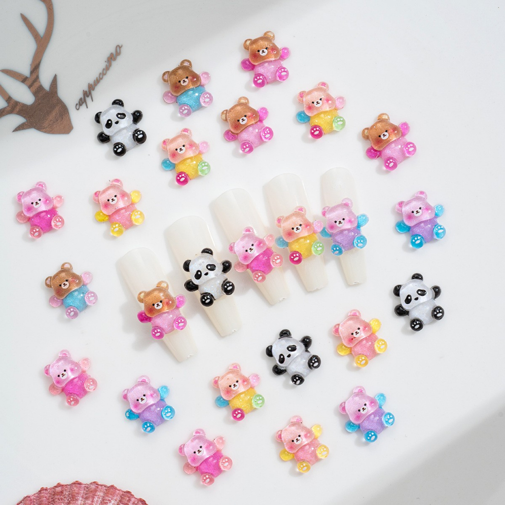 50 Phụ kiện trang trí móng tay nghệ thuật ROU BAO hình gấu trúc dễ thương DIY