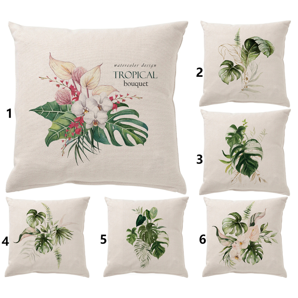 Vỏ Gối Vải Lanh In Hình Lá Cây Xanh Kích Thước 70X70.60X60.50X50.45X45.40X40Phụ Kiện Trang Trí Cho Phòng Khách