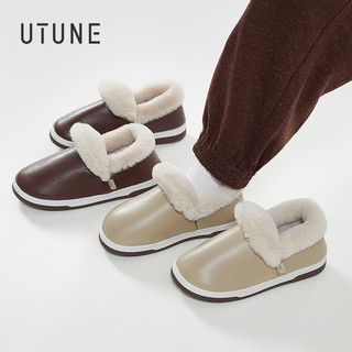 Utune Giày Da pu Lót cotton Phối Lông Chống Trượt Không Thấm Nước Thời Trang Mùa Đông Ấm Áp