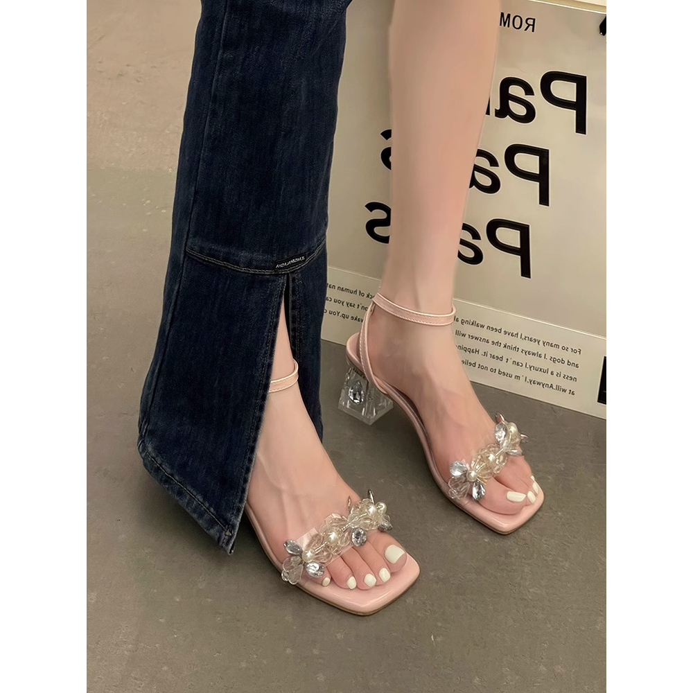 CHUJIE giày cao gót nữ đế cao sandal đi chơi cao gót mũi hở 2024NEW mẫu mới B94G0LC 34Z230821