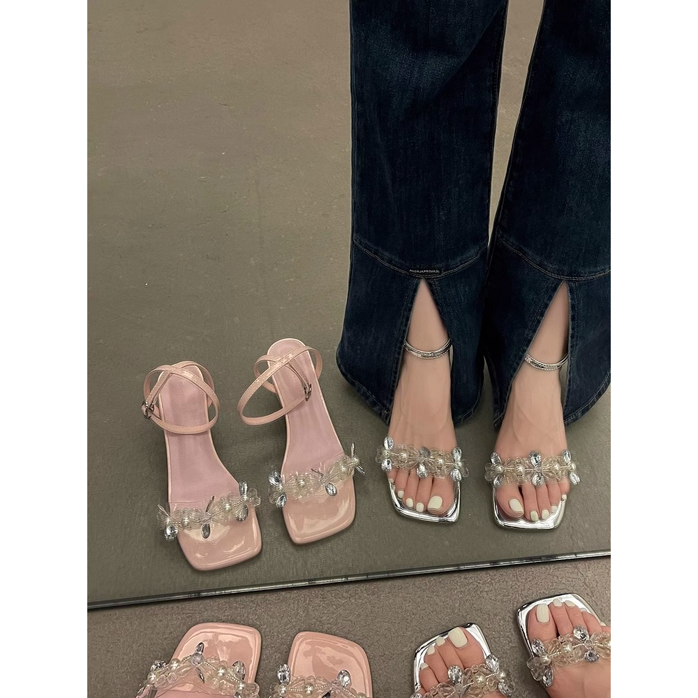 CHUJIE giày cao gót nữ đế cao sandal đi chơi cao gót mũi hở 2024NEW mẫu mới B94G0LC 34Z230821