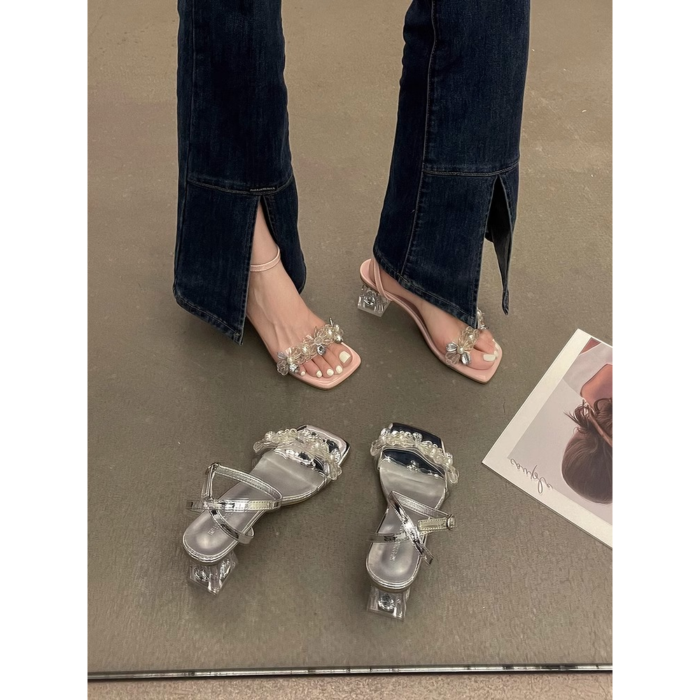 CHUJIE giày cao gót nữ đế cao sandal đi chơi cao gót mũi hở 2024NEW mẫu mới B94G0LC 34Z230821