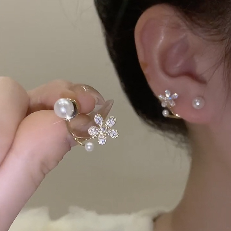 beautycoco🍊1 Đôi Bông Tai Hình Hoa Đính Ngọc Trai Nhân Tạo Đơn Giản Dành Cho Nữ