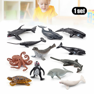 Bộ đồ chơi dạy học mô hình sinh vật cua biển, cá mập megalodon, cá voi xanh sát thủ cho bé