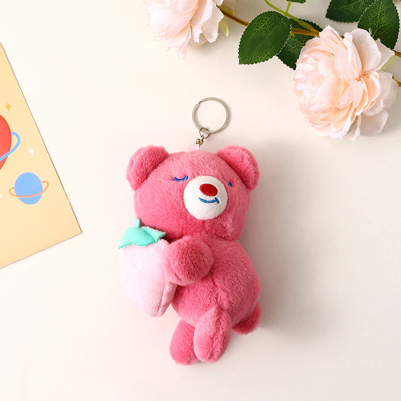 Móc Khóa Hình Gấu Bông Ngủ Dâu Tây Hoạt Hình Đáng Yêu Cho Nữ