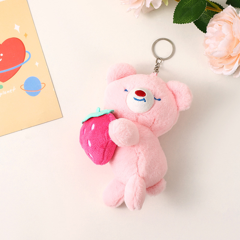 Móc Khóa Hình Gấu Bông Ngủ Dâu Tây Hoạt Hình Đáng Yêu Cho Nữ