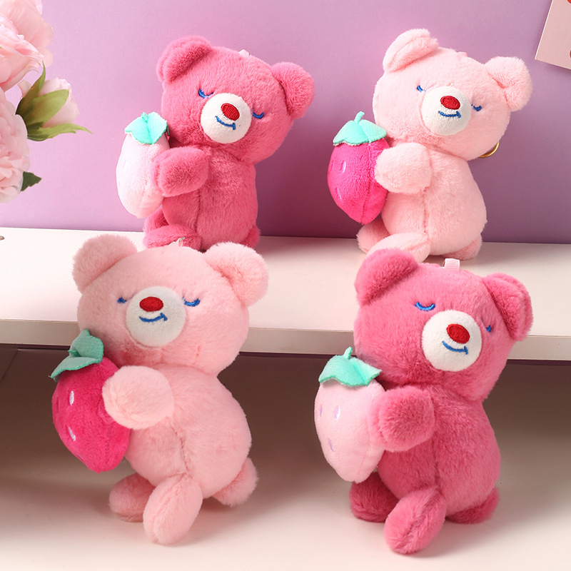 Móc Khóa Hình Gấu Bông Ngủ Dâu Tây Hoạt Hình Đáng Yêu Cho Nữ