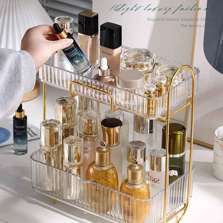 SPIRIT Bathroom Công cụ sắp xếp quầy phòng tắm 2 lớp có hộp thể tháo rời Dung tích lớn Kệ đựng đồ trang điểm cho mặt bàn ngủ