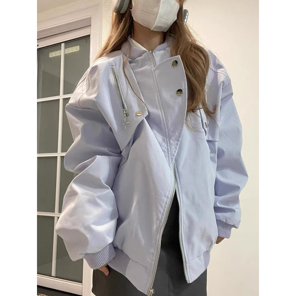 Honypove Áo Khoác Khóa Kéo Dáng Rộng Phong Cách retro Mỹ Thời Trang Mùa Thu Dành Cho Nữ