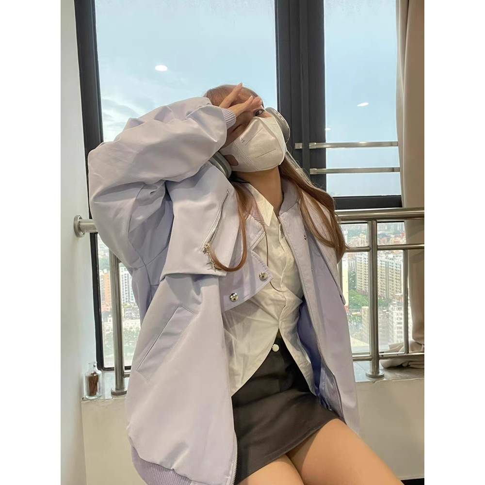 Honypove Áo Khoác Khóa Kéo Dáng Rộng Phong Cách retro Mỹ Thời Trang Mùa Thu Dành Cho Nữ