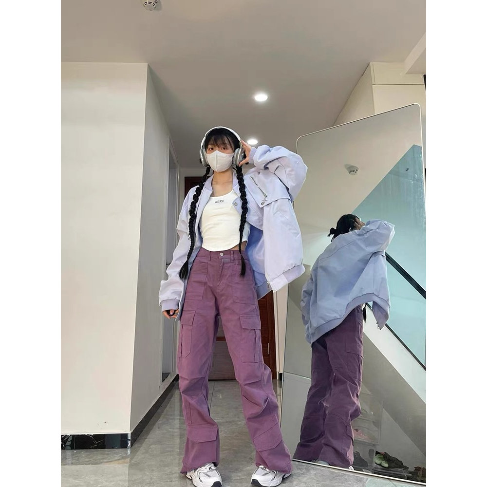 Honypove Áo Khoác Khóa Kéo Dáng Rộng Phong Cách retro Mỹ Thời Trang Mùa Thu Dành Cho Nữ