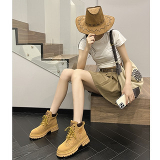 Prowow❤Giày Bốt Da Đế Cao Thời Trang Dành Cho Nữ