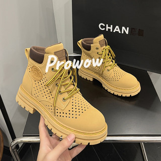 Prowow❤giày bốt da đế cao thời trang dành cho nữ