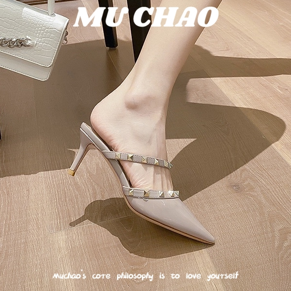 MUCHAO Xăng đan Cao Gót Mũi Vuông Phong Cách Dành Cho Nữ