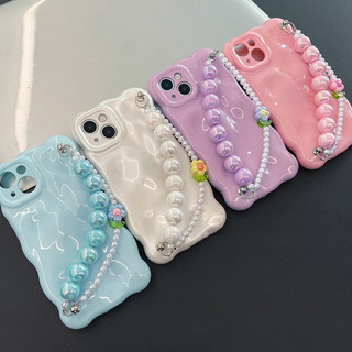 Ốp Điện Thoại Chống Sốc Màu Trơn Có Chuỗi Hạt Cho iphone 11 12 13 14 pro max