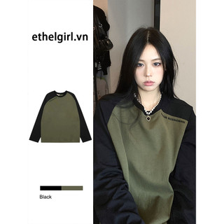 Ethelgirl Raglan Áo Thun Nữ Dài Tay Cổ Tròn Thời Trang Hàn