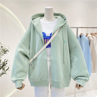 [Hàng có sẵn] Áo khoác mùa thu đông cho bé gái 3-14 tuổi Áo khoác lông cừu có mũ trùm đầu Áo khoác bé gái Dây kéo chữ cái Áo len Cardigan kiểu sữa