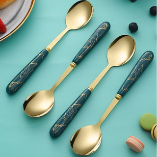 Muỗng Ăn Tráng Miệng Bằng Thép Không Gỉ Tay Cầm Sứ Cao Cấp Cho Trẻ Em Gia Đình