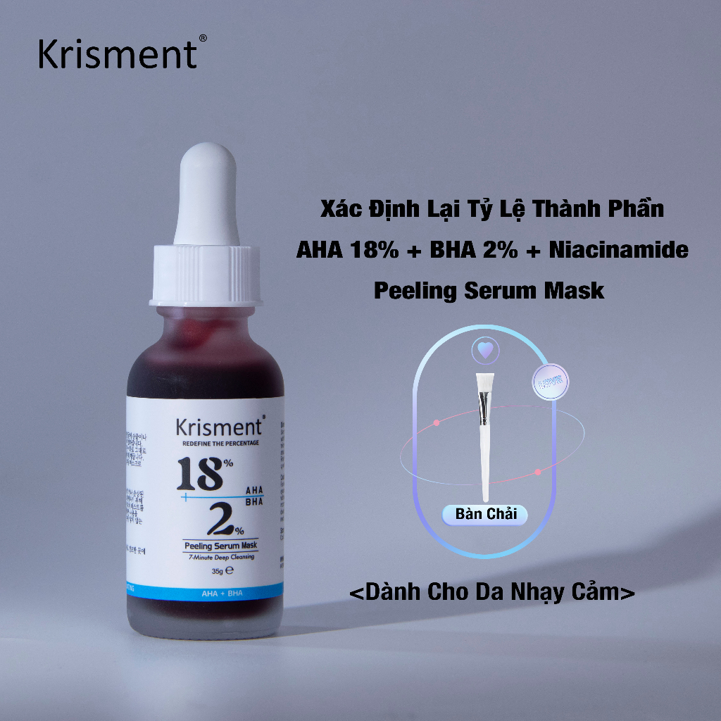Krisment Dành Cho Da Nhạy Cảm AHA 18% + BHA 2% + Niacinamide Peeling Serum Mask Tẩy Tế Bào Chết 35g