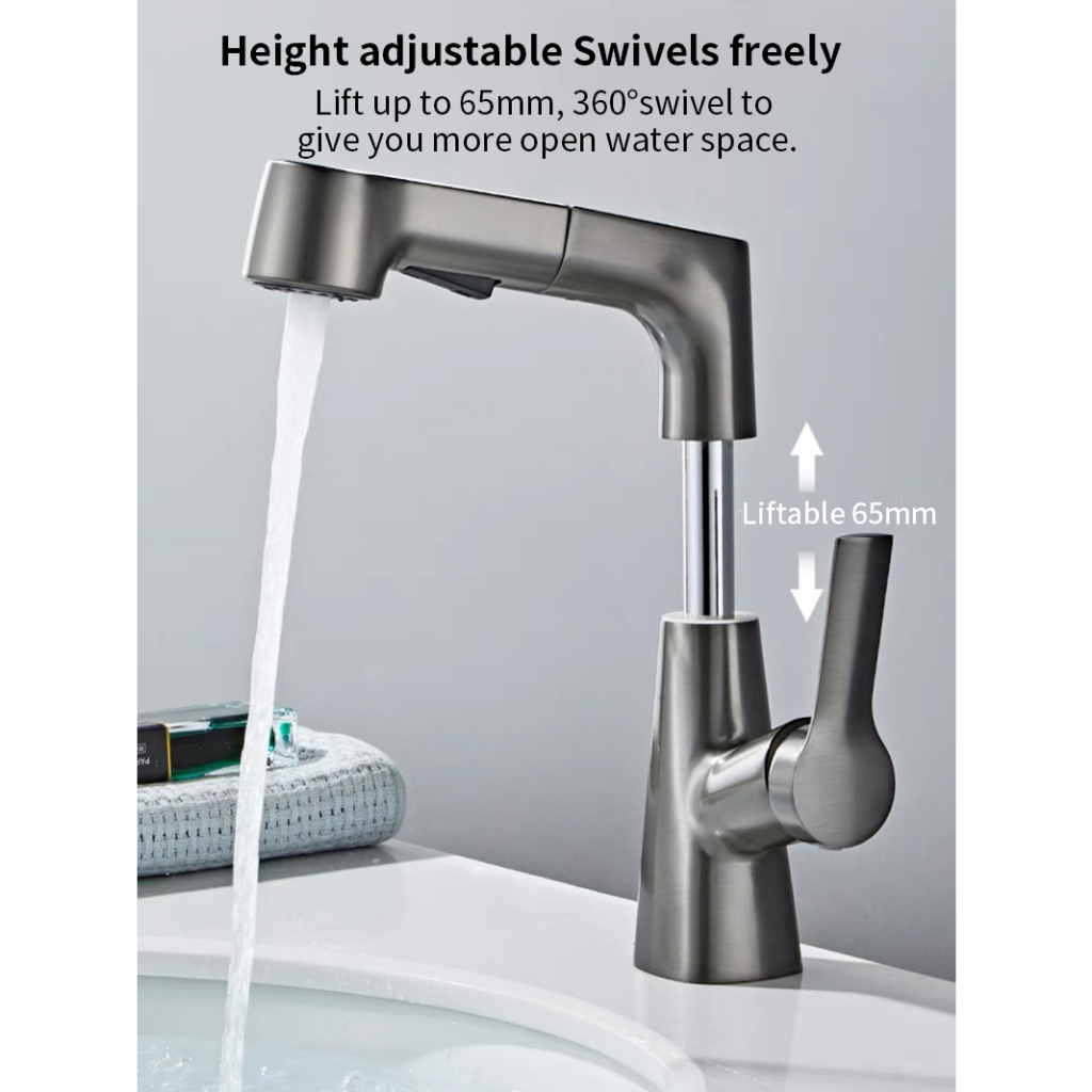 Vòi nước nóng lạnh Xinkunlong dây rút dài 60cm 2 chế độ xả gắn lavabo