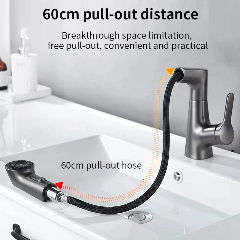 Vòi nước nóng lạnh Xinkunlong dây rút dài 60cm 2 chế độ xả gắn lavabo