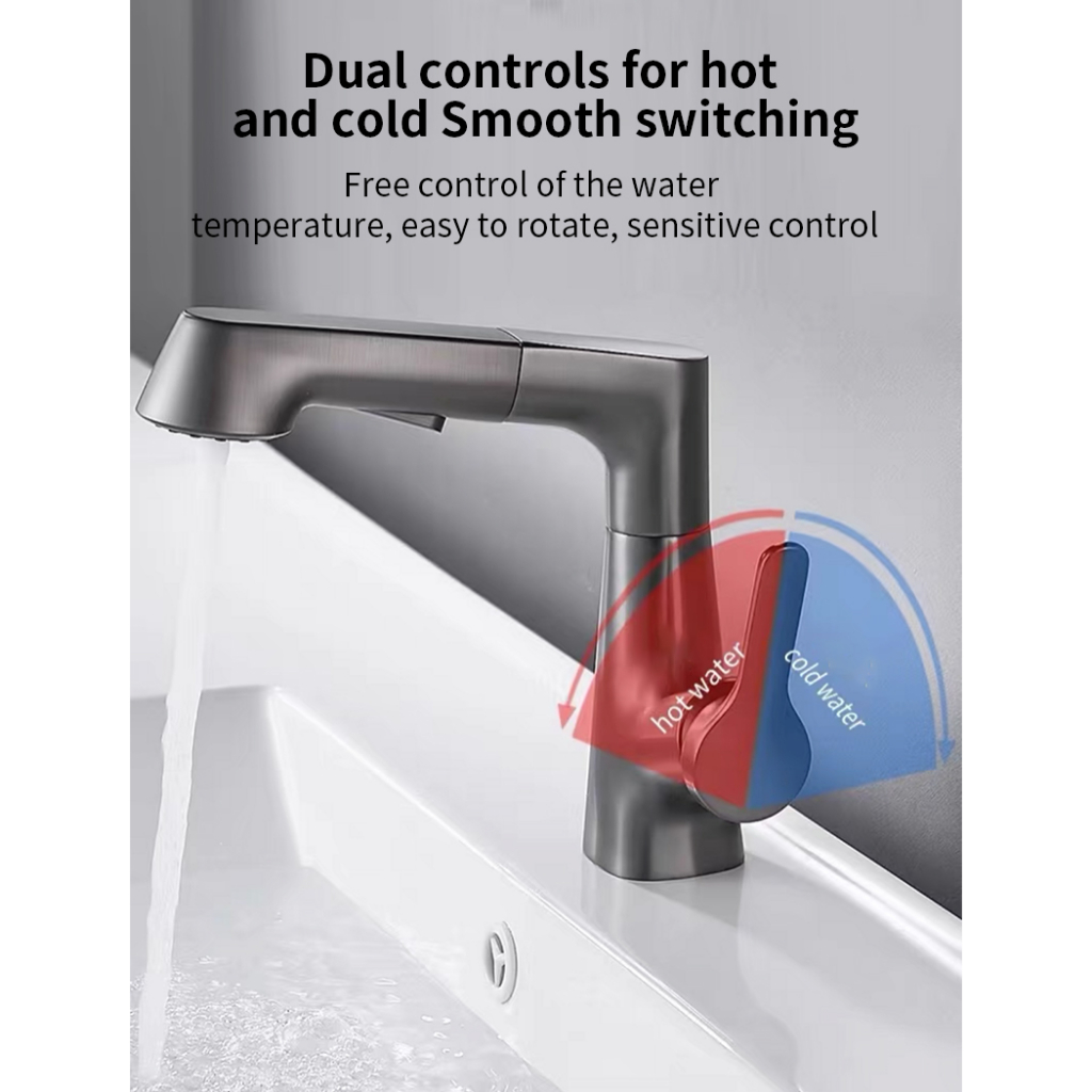 Vòi nước nóng lạnh Xinkunlong dây rút dài 60cm 2 chế độ xả gắn lavabo