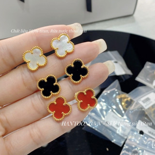 Khuyên tai titan cao cấp không gỉ mạ vàng 24k hình cỏ 4 lá may mắn thời trang thanh lịch trẻ trung dành cho nữ