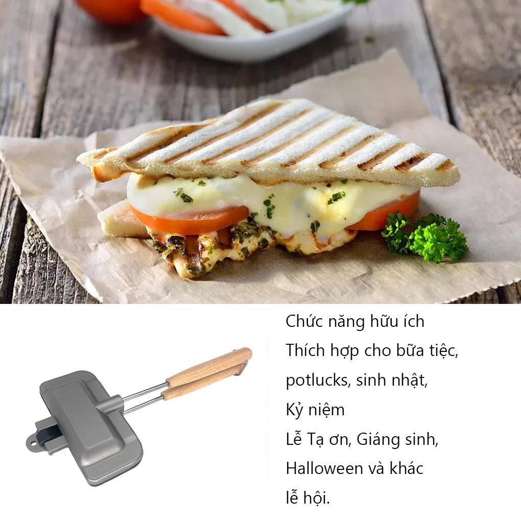 Sẵn sàng tại VN ✔ Chảo Nướng Bánh Sandwich Hai Mặt Không Dính Chảo Kẹp Nướng Bánh Mì