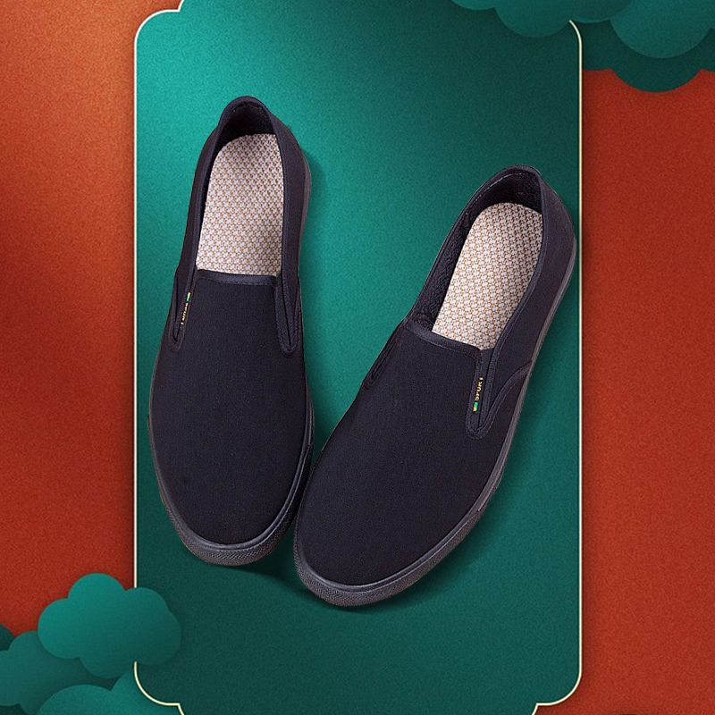 GUDETU01.Giày Thể Thao Vải Bạt Thời Trang Hàn Cho Nam Giày Vải Đế Gân Chống Trượt Và Mài Mòn Giày Lười Màu Đen Thời Trang Công Sở Cho Nam