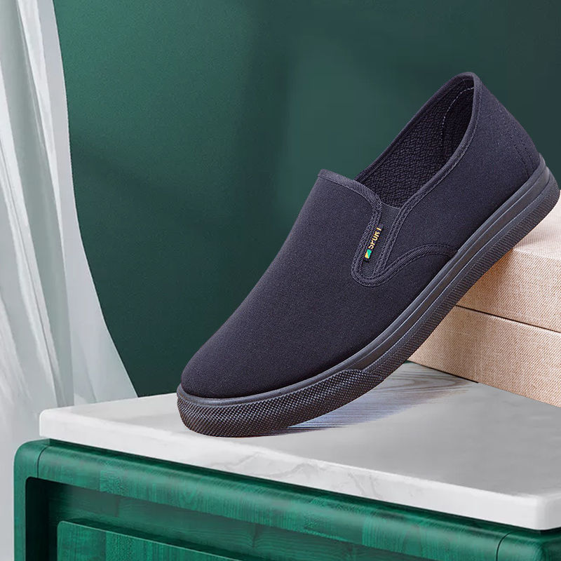 GUDETU01.Giày Thể Thao Vải Bạt Thời Trang Hàn Cho Nam Giày Vải Đế Gân Chống Trượt Và Mài Mòn Giày Lười Màu Đen Thời Trang Công Sở Cho Nam