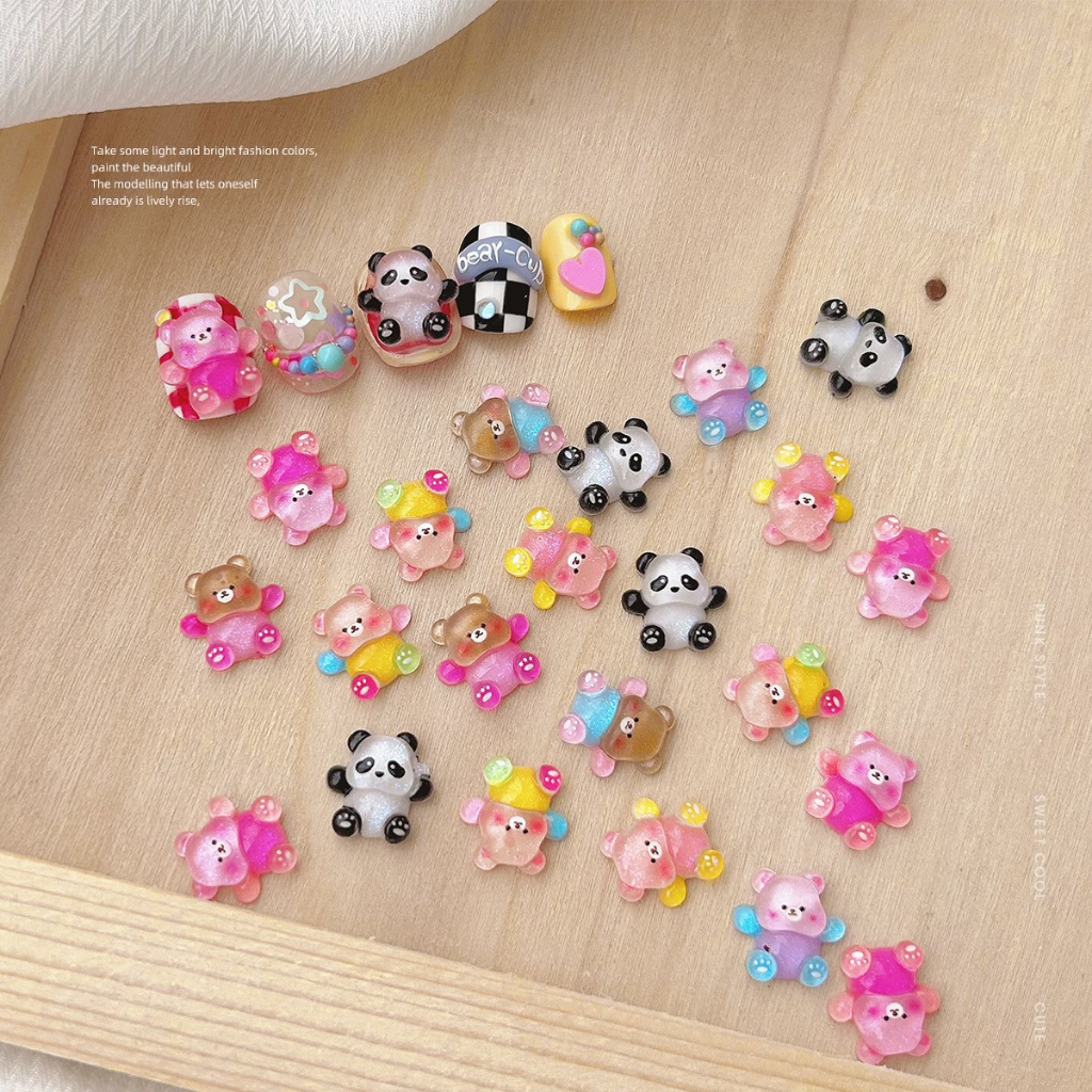 50 Phụ kiện trang trí móng tay nghệ thuật ROU BAO hình gấu trúc dễ thương DIY