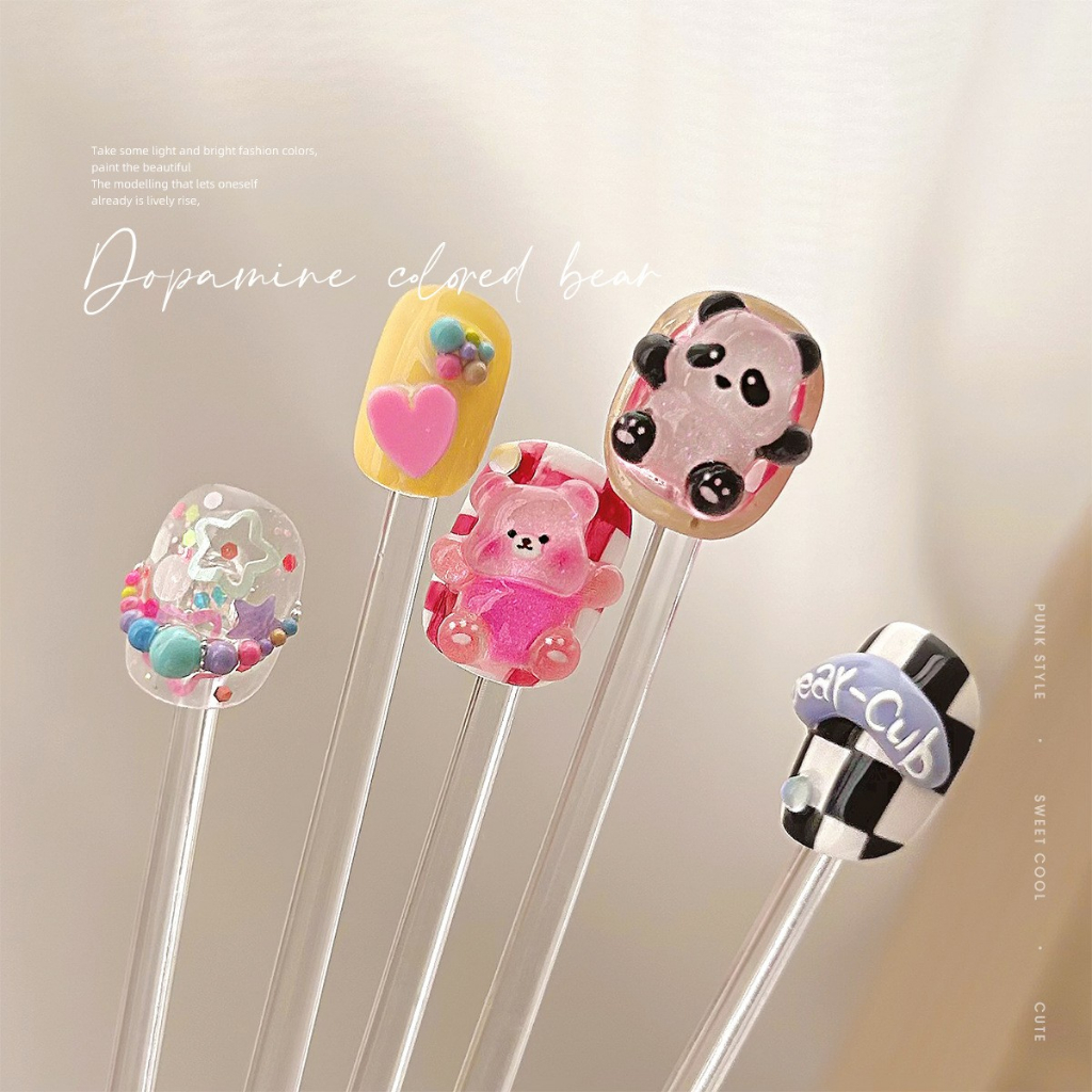 50 Phụ kiện trang trí móng tay nghệ thuật ROU BAO hình gấu trúc dễ thương DIY