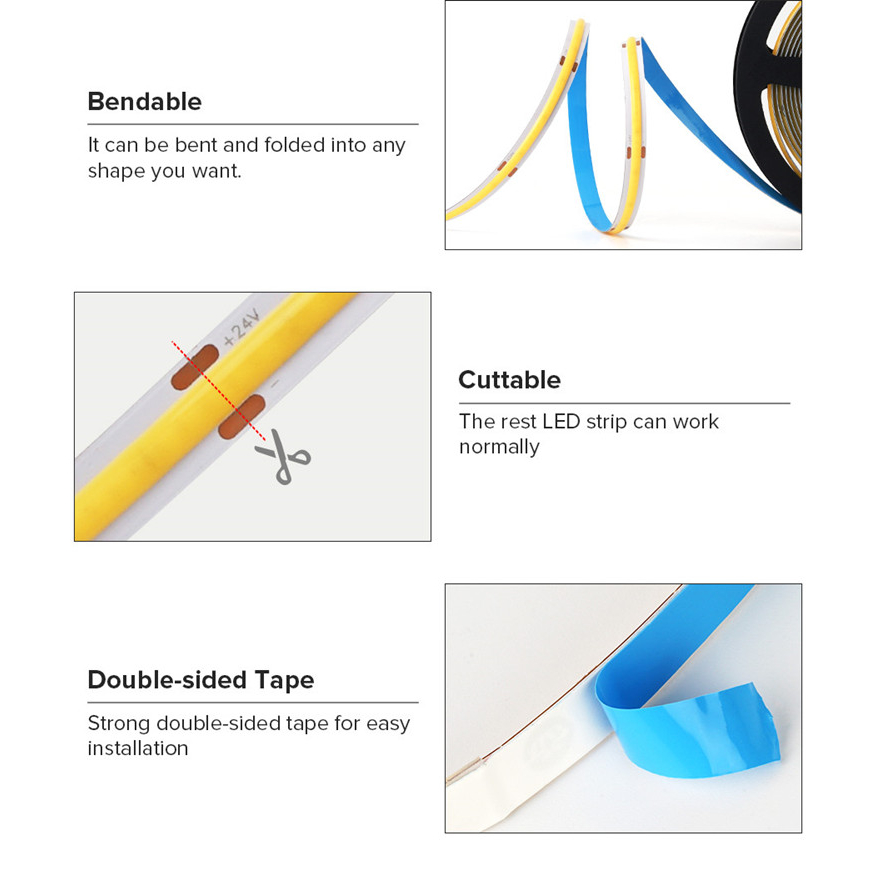 Cuộn Dây Đèn led cob dc12v 24v 480 Bóng / m 10m / 8m / 6m / 5m / 4m / 3m / 1m 3000k 4000k 6000k Trang Trí Nhà Cửa