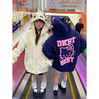 Dễ Thương Áo Khoác cardigan Hoodie Có Khóa Kéo Dáng Rộng In Hình hello kitty Đáng Yêu Thời Trang Mùa Thu Cho Nữ