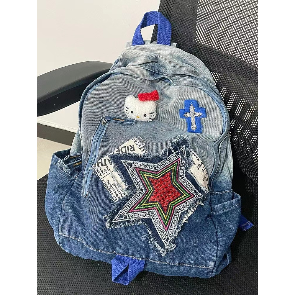 Ba Lô Denim Thêu Họa Tiết Hoạt Hình Xinh Xắn Dành Cho Nữ