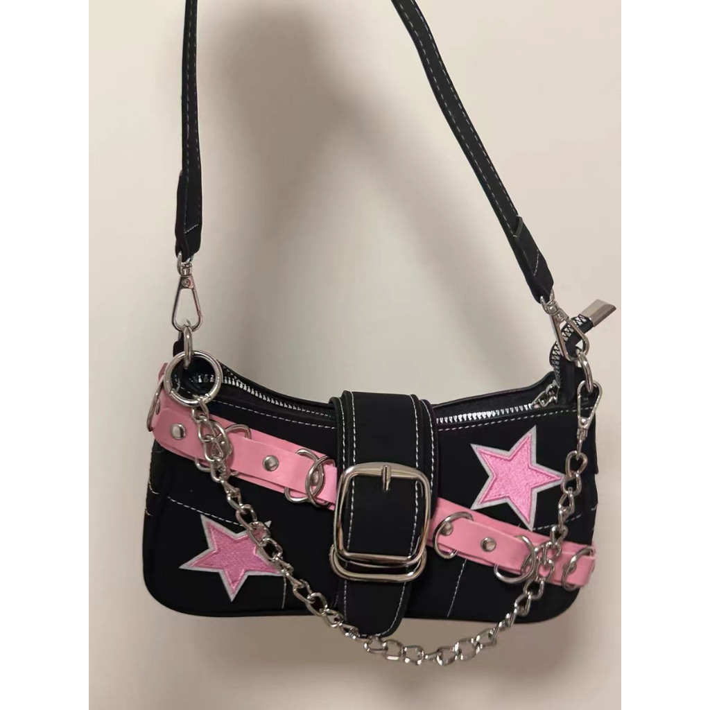 Niche Túi Xách Đeo Dưới Cánh Tay y2k Thiết Kế Ngôi Sao Màu Hồng Có Dây Xích Cho Nữ