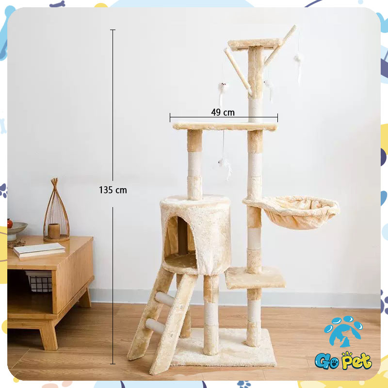 Mèo Leo Khung Năm Tầng Có Thể Tháo Rời Và Giặt Kèm Đồ Chơi Treo