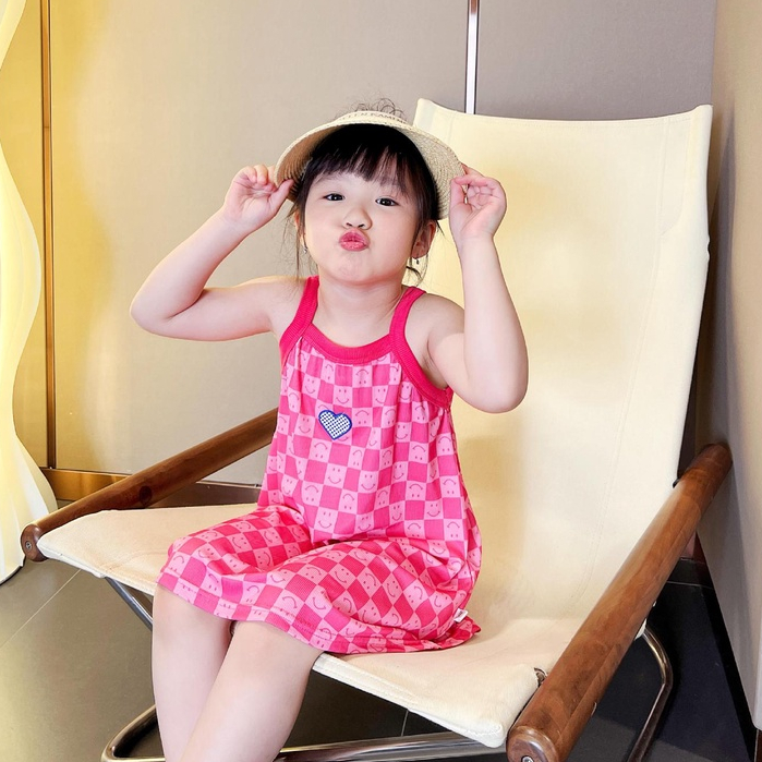 Đầm Ngủ Hai Dây Vải Lụa Mát Phong Cách Công Chúa Cho Bé Gái