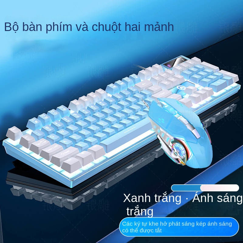 Bàn Phím Cơ Hai Màu Trắng Xanh Dương Hình Gấu / Dâu Tây Có Dây Cho Máy Tính Chơi game Văn Phòng